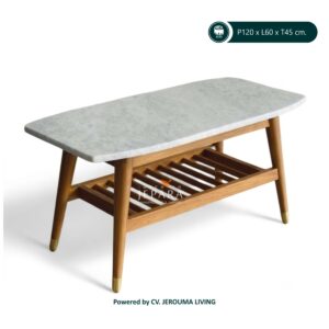 Meja Kopi Kayu Jati Top Marmer Minimalis Elegan