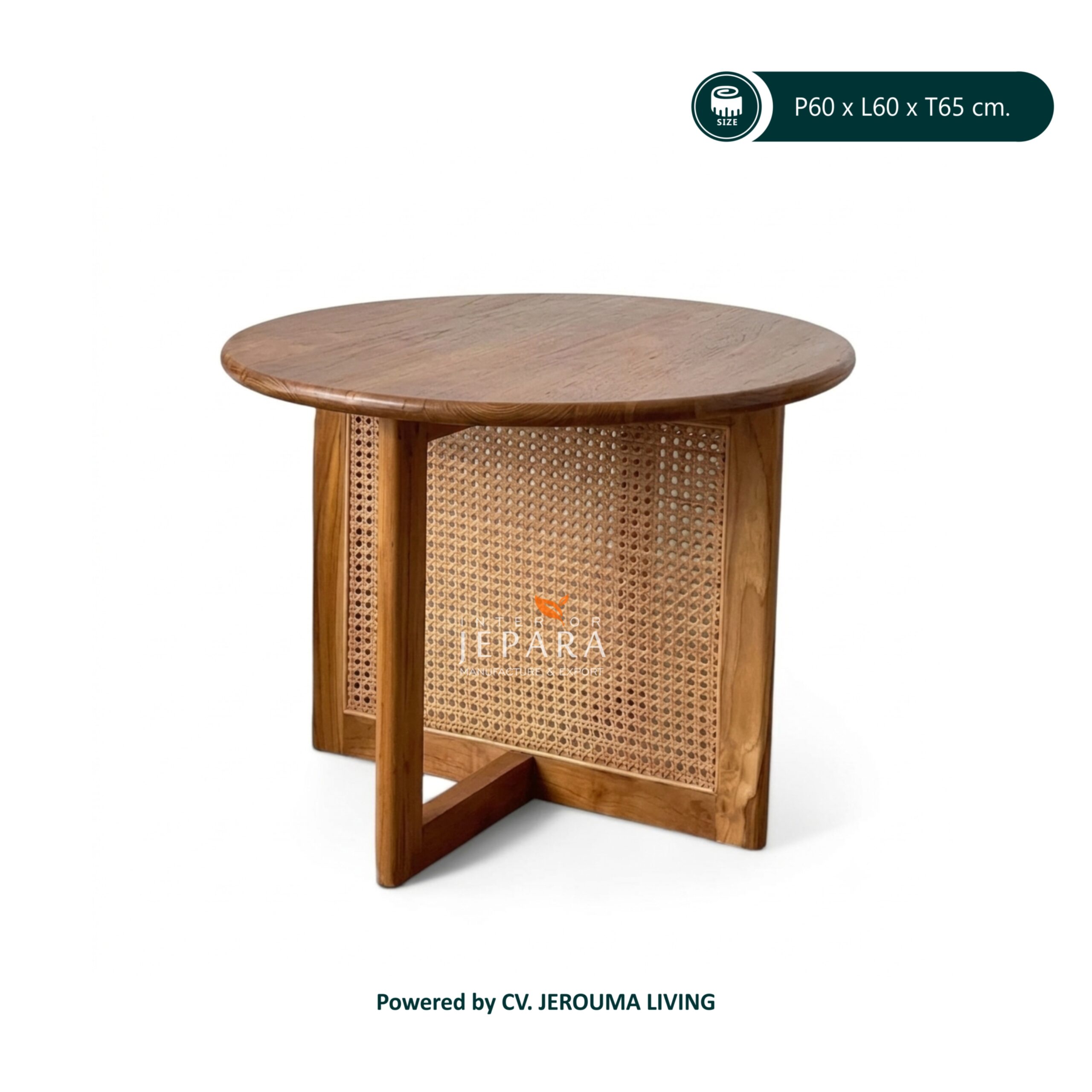 Meja Tamu Minimalis Kayu Jati dengan Panel Rotan