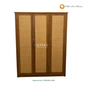  Lemari Japandi Style Retro Kayu Jati Mix Rattan Alami