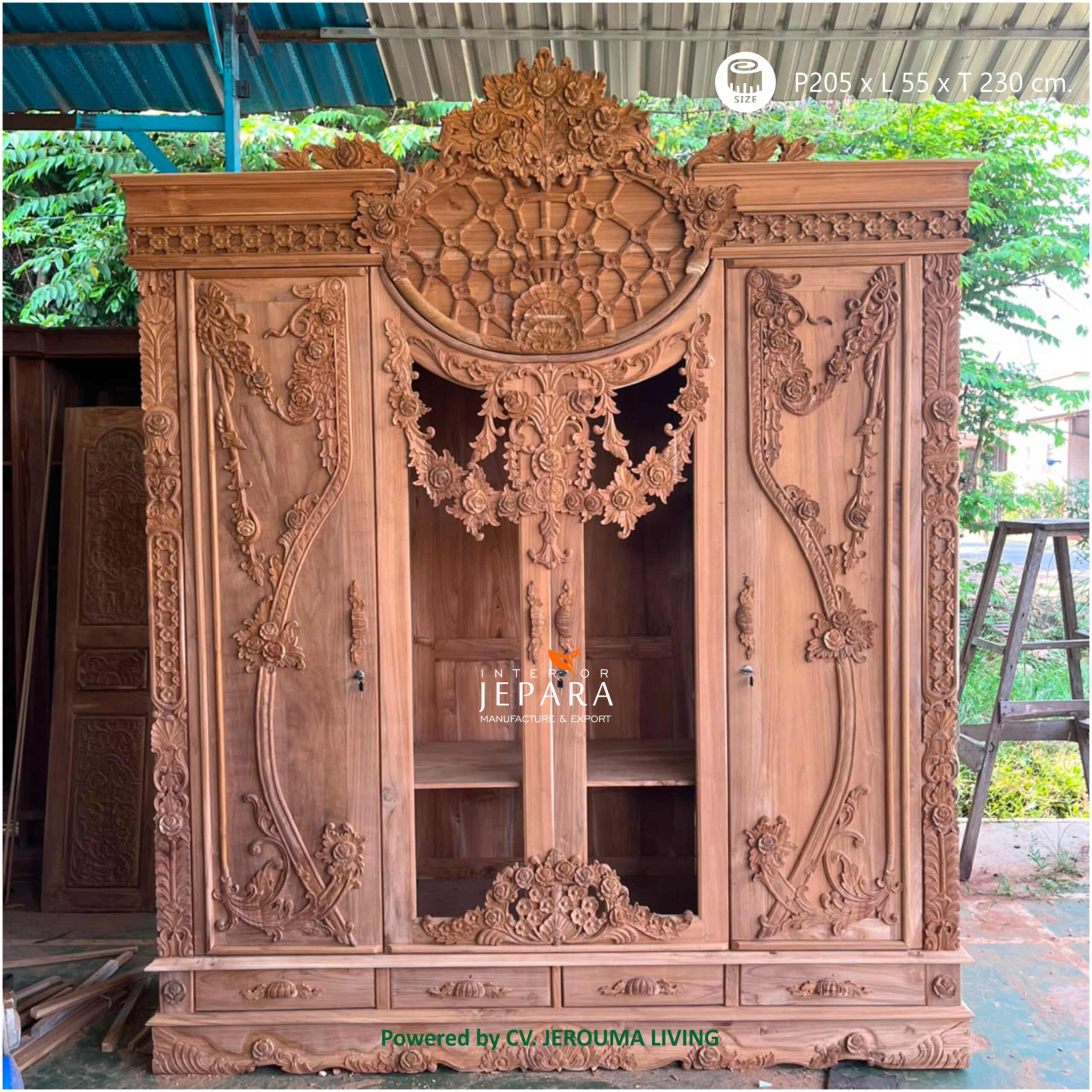 Lemari Pakaian Kayu Jati Ukiran Handmade
