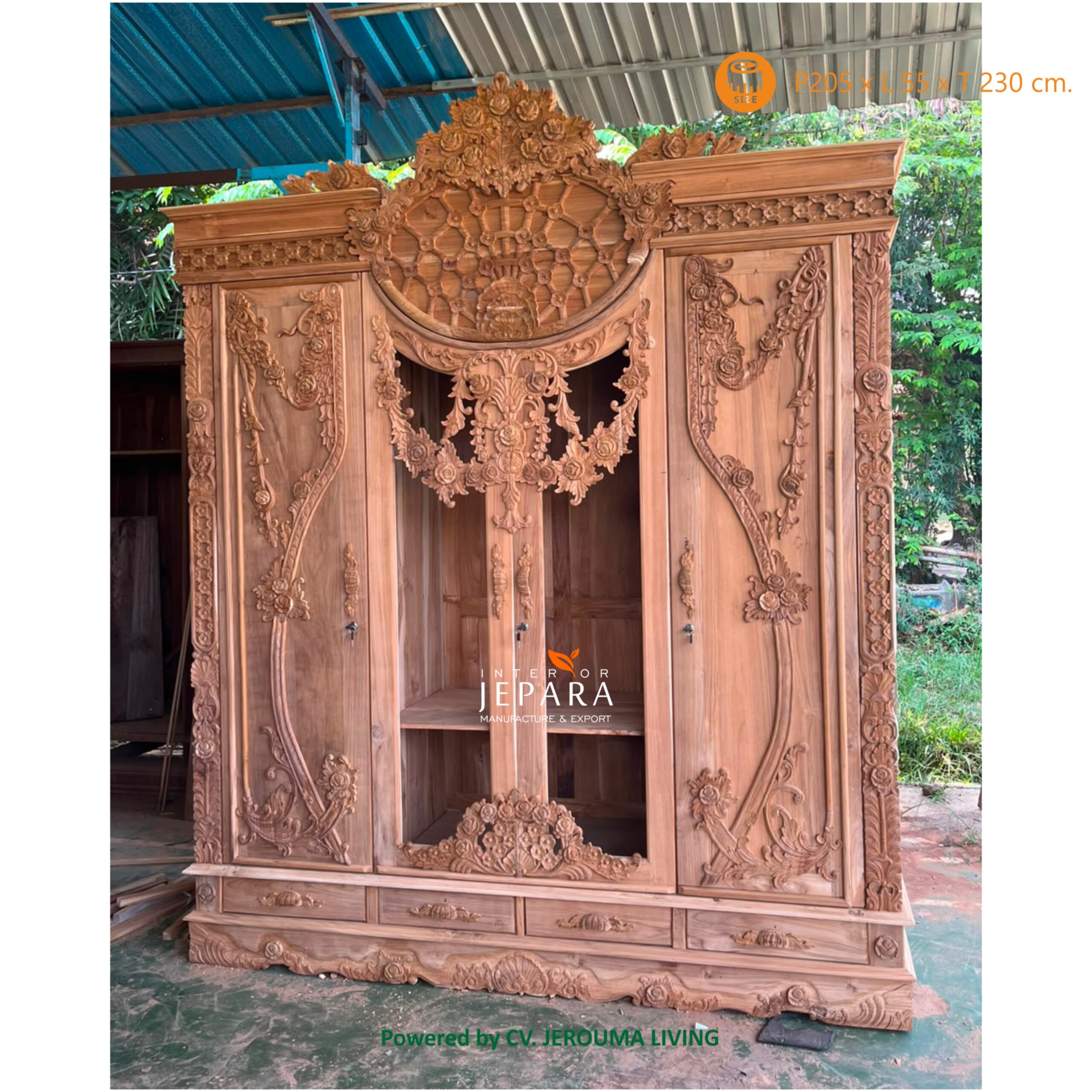 Lemari Pakaian Kayu Jati Ukiran Handmade