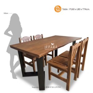 Meja Makan Kayu Jati Kombinasi Besi – Desain Industrial Minimalis, Kuat dan Elegan