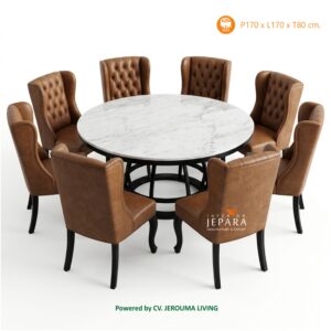 Meja Makan Rolling Top Marble 8 Kursi Stainless Steel