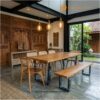 Meja Makan Kayu Jati Minimalis 200 cm Kaki Besi Industrial