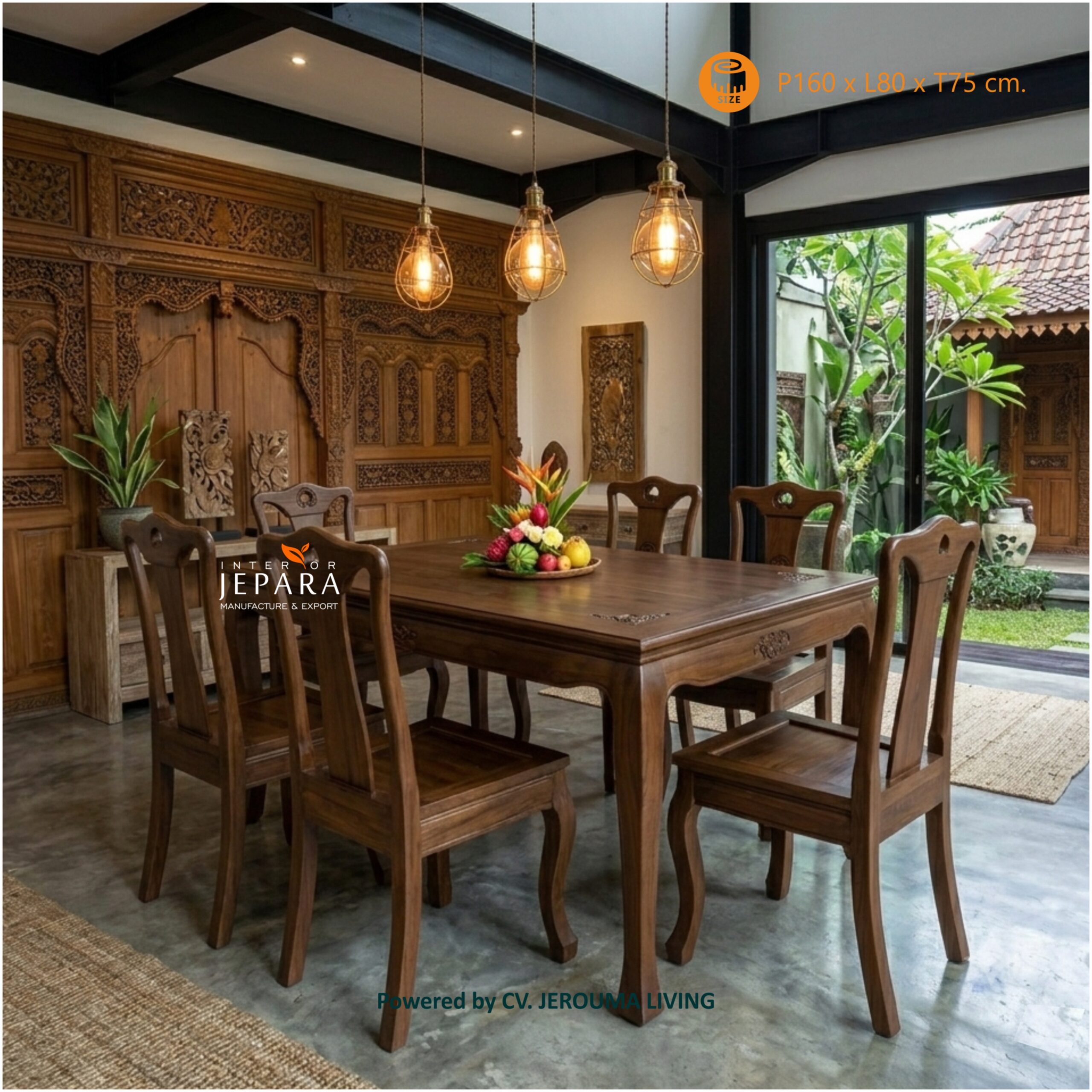 Meja Makan 6 Kursi Chinese Kayu Jati Elegan
