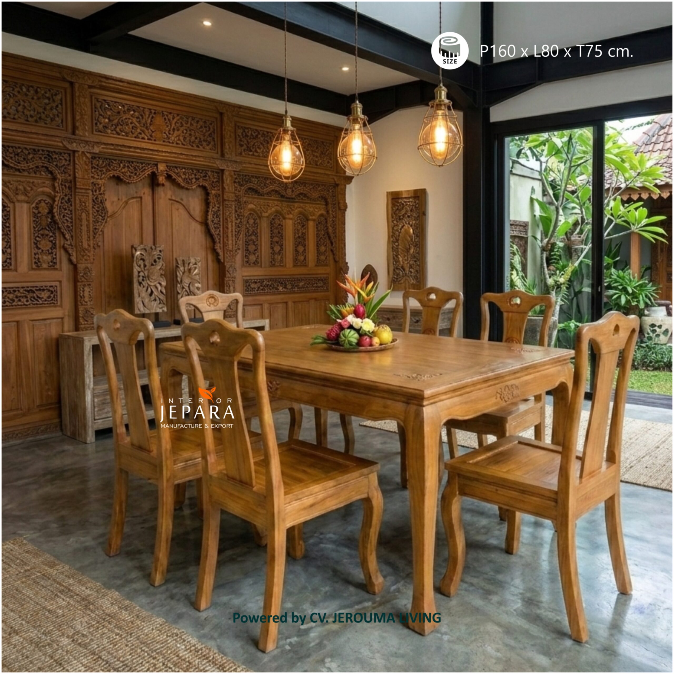 Meja Makan 6 Kursi Chinese Kayu Jati Elegan