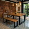 Meja Makan Industrial Block Kayu Jati Modern Minimalis