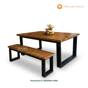 Meja Makan Industrial Block Kayu Jati Modern Minimalis