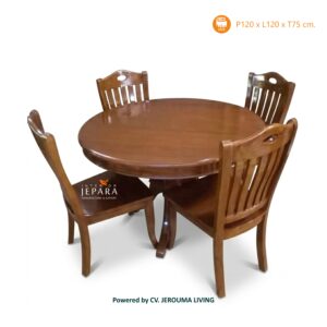 Set Meja Makan Circle 4 Kursi Minimalis Kayu Jati