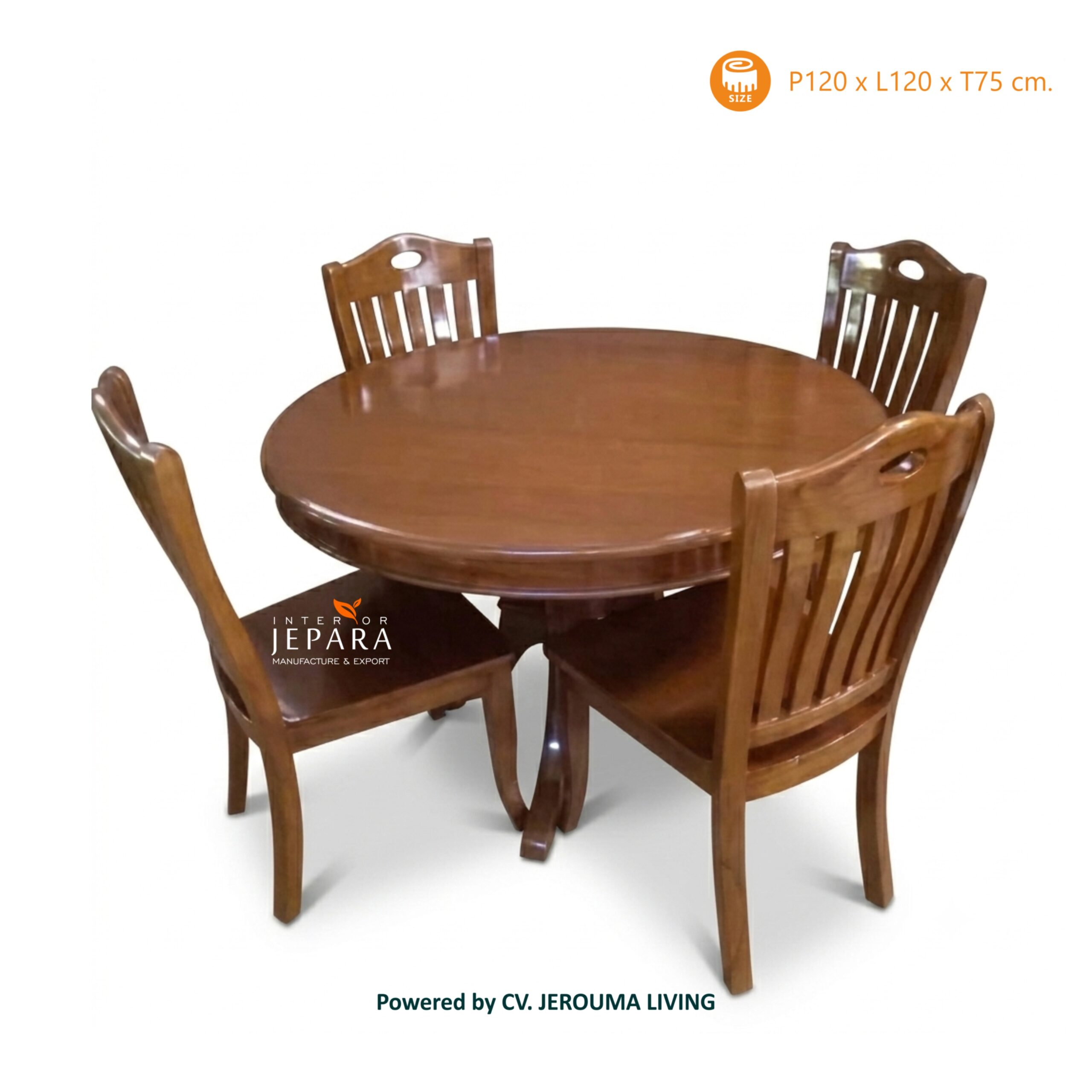 Set Meja Makan Circle 4 Kursi Minimalis Kayu Jati