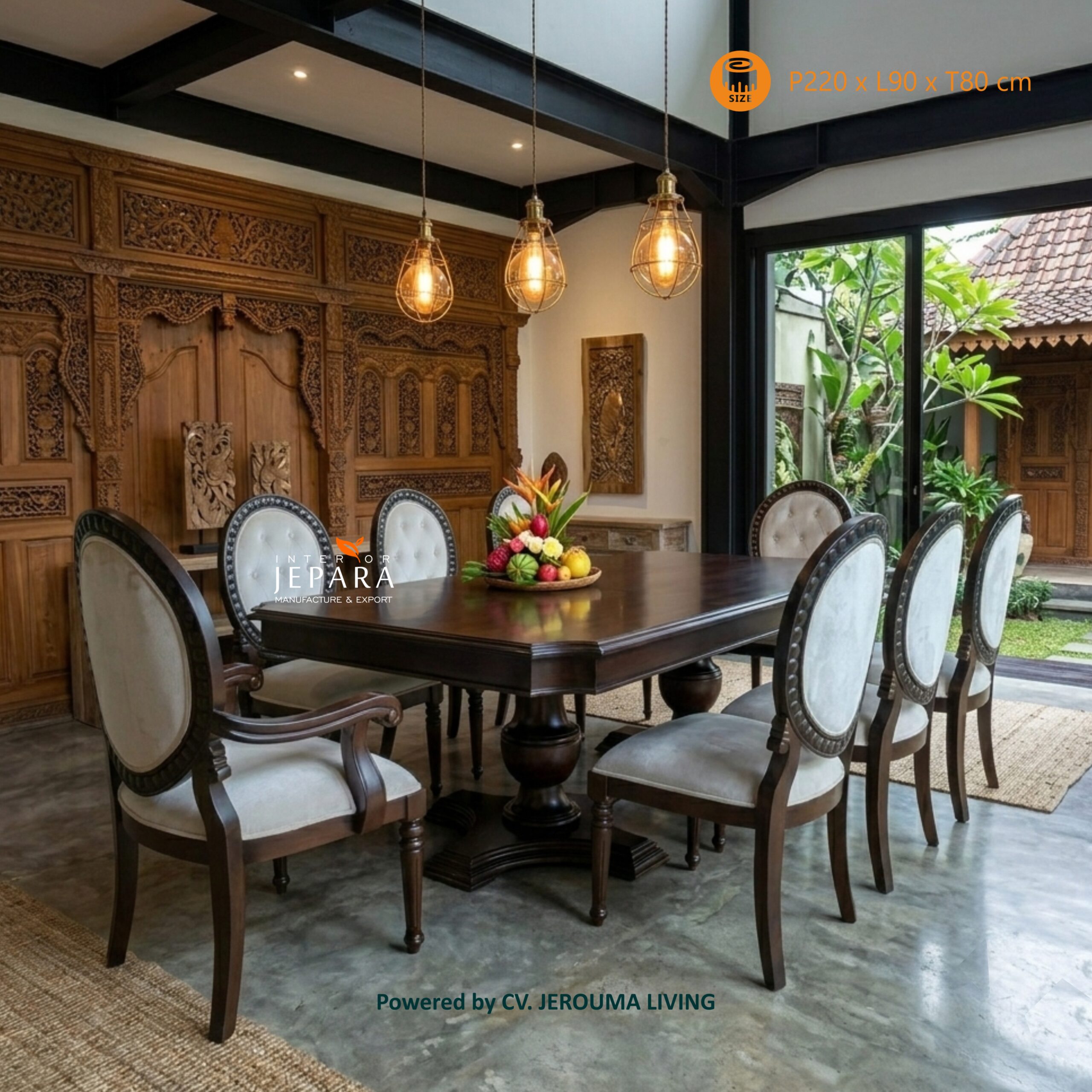 Meja Makan Da Vinci Luxury Kayu Jati 8 Kursi Mewah Jepara