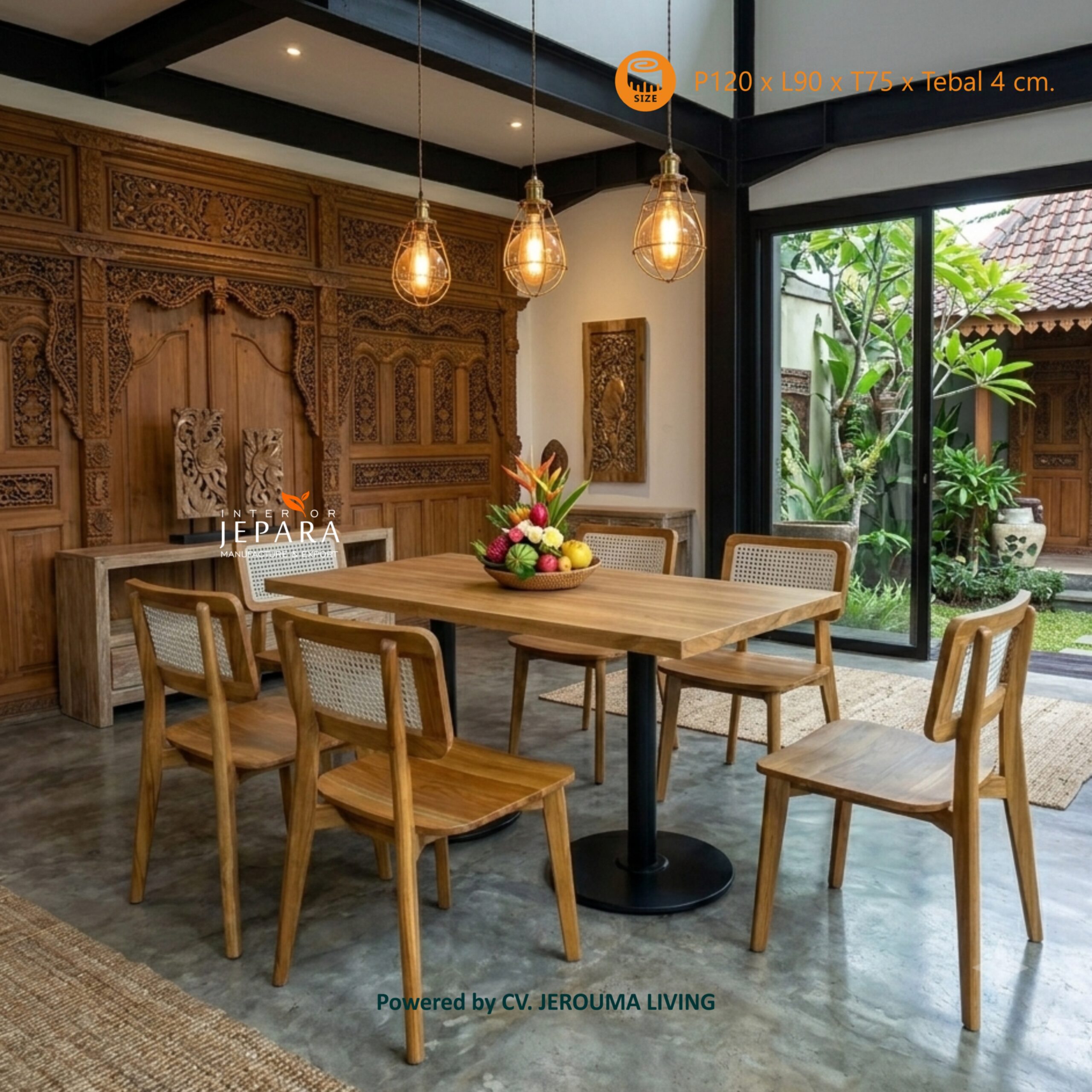 Set Meja Makan Minimalis Rotan 4 Kursi Kayu Jati