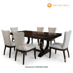Meja Makan Arvena Modern Kayu Jati 6 Kursi