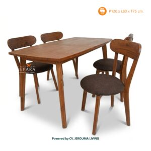 Meja Makan Minimalis Kayu Jati 4 Kursi Retro Modern
