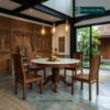 Meja Makan Bundar Kayu Jati Top Marmer Minimalis