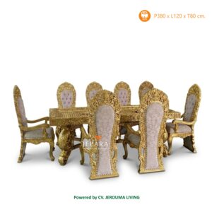 Meja Makan Luxury Mediteranian Full Ukiran Kayu Mahoni
