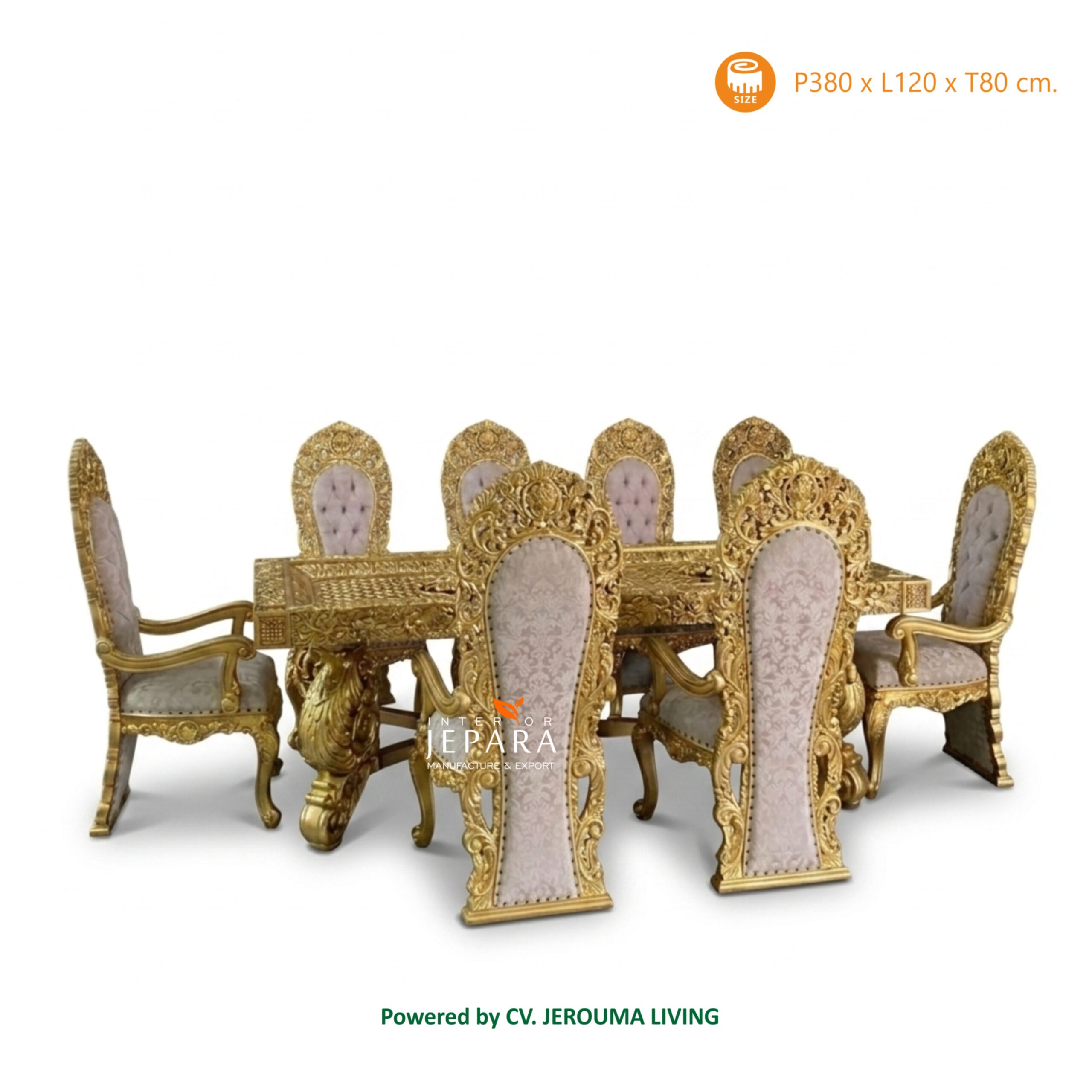 Meja Makan Luxury Mediteranian Full Ukiran Kayu Mahoni