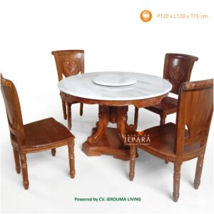 Meja Makan Klasik Model Kolonial Kayu Jati 4 Kursi