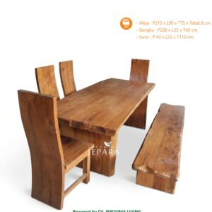 Set Meja Makan Kayu Jati Tebal Kontruksi Kuat Model Minimalis Klasik
