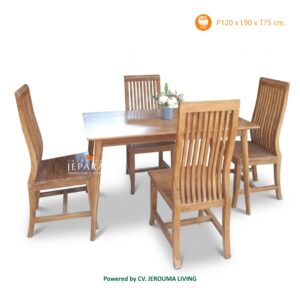 Set Meja Makan Kayu Jati Model Minimalis 4 Kursi 1 Meja