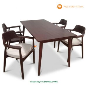 Meja Makan Minimalis Kayu Jati 4 Kursi Modern Scandinavian