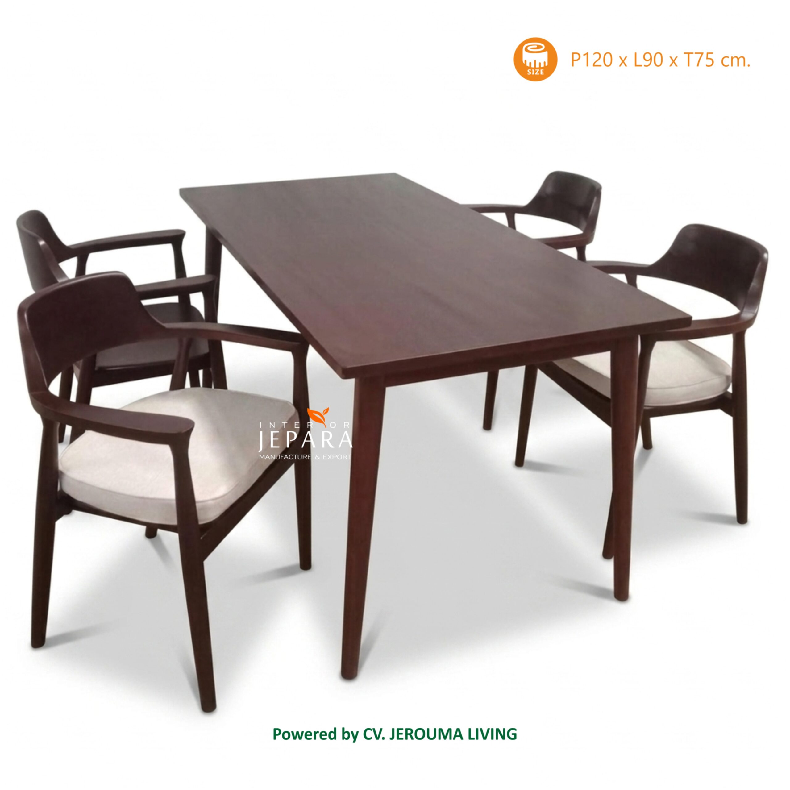 Meja Makan Minimalis Kayu Jati 4 Kursi Modern Scandinavian