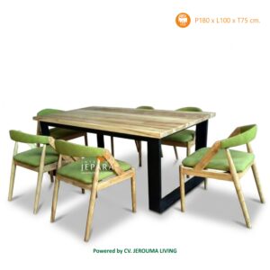 Meja Makan Kayu Jati Solid Minimalis Industrial 6 Kursi