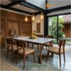 Meja Makan Minimalis 6 Kursi Kayu Jati Top Marmer Modern