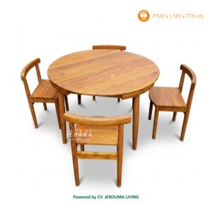 Set Meja Makan Bulat Klasik Minimalis Kayu Jati