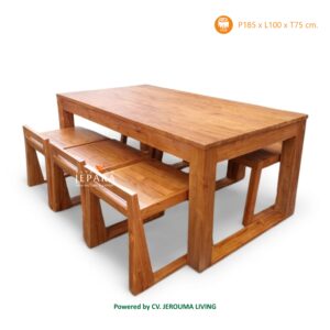 Set Meja Makan 6 Kursi Model Jepang Bahan Kayu Jati