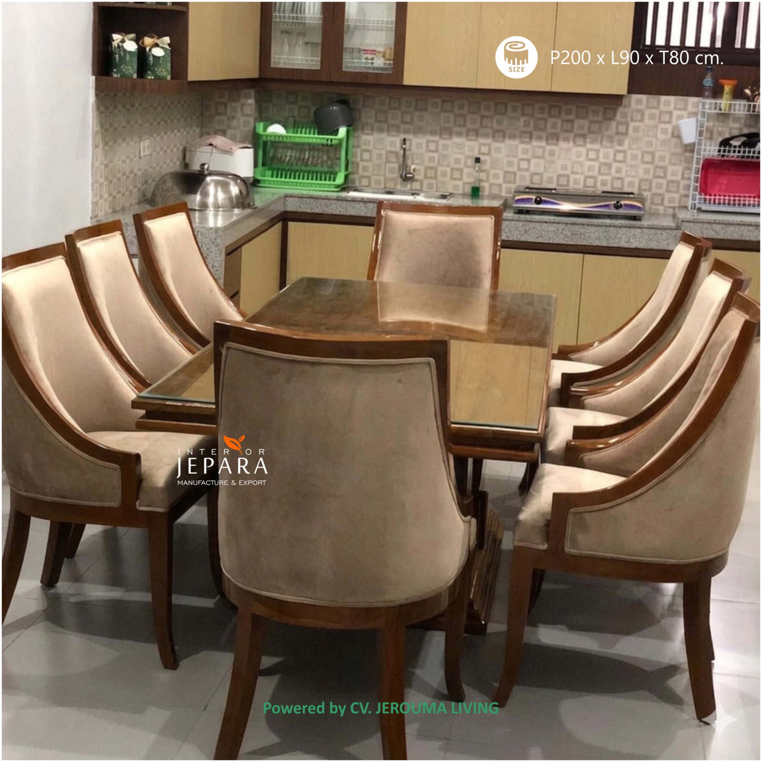 Meja Makan Motif Perahu Kayu Jati 8 Kursi