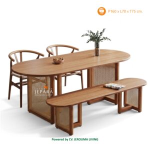 Meja Makan Oval Rotan Kayu Jati Minimalis Scandinavian