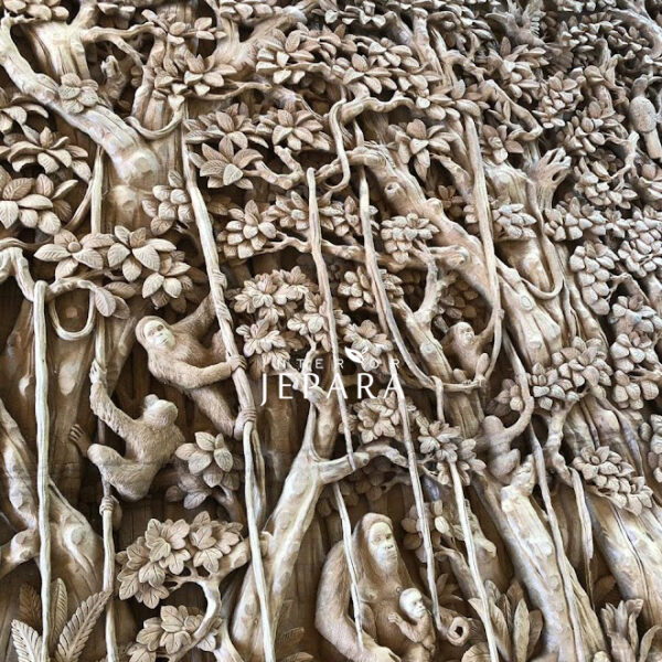 Hutan dan Satwa Pulau Borneo Ukiran Relief 3 Dimensi Bahan Kayu Jati