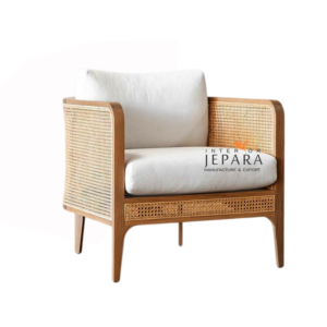 Kursi Lounge Rotan Kayu Jati – Modern Rattan Armchair