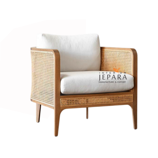 Kursi Lounge Rotan Kayu Jati – Modern Rattan Armchair