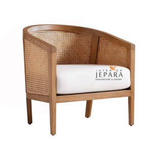 Kursi Santai Scandinavian Anyaman Rotan – Lounge Chair Kayu Jati