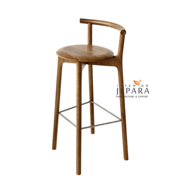 Kursi Bar Kayu Jati Minimalis Modern dengan Sandaran Setengah Lingkar