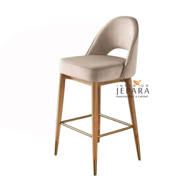 Kursi Bar Modern Elegan Kayu Jati Kombinasi Kain Beludru