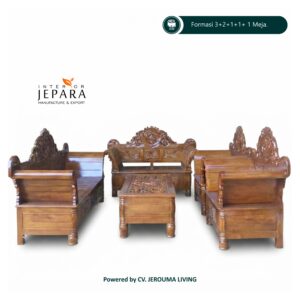 Kursi Tamu Etnik Kayu Jati Ukiran Motif Madura Matahari