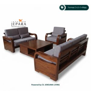 Set Kursi Tamu Kayu Jati Minimalis 3+2+1 dengan Meja Tamu