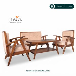 Sofa Tamu Portugis seater 211 dan 1 Meja Bahan Kayu Jati