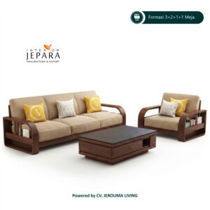 Sofa Tamu Kayu Jati Minimalis dengan Meja – Interior Jepara