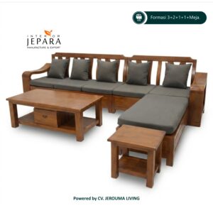 Kursi Meja Tamu 3211+Meja Becak Motif Bunga Bahan Kayu Jati