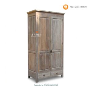 Lemari Pakaian Kayu Jati Minimalis Rustic 2 Pintu