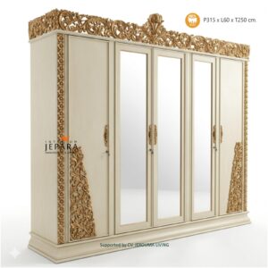 Lemari Pakaian Mewah Ukiran Singosaren Kayu Mahogany