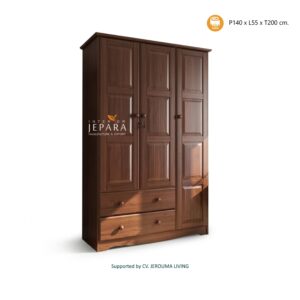 Lemari Pakaian Eropa Kayu Jati 3 Pintu Minimalis