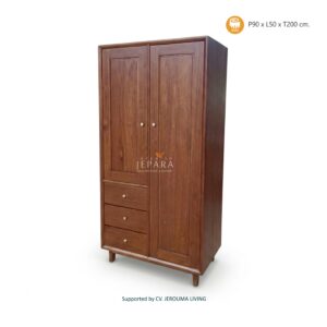 Lemari Pakaian Kayu Jati Motif Klasik 2 Pintu Minimalis