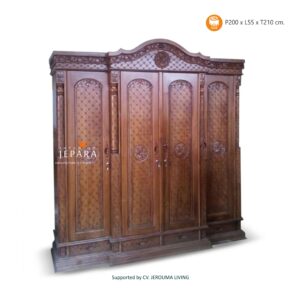 Lemari Ukiran Kayu Jati Motif Spanyol 4 Pintu