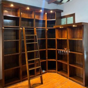 Lemari Rak Buku Sudut Mewah Full Jati Solid