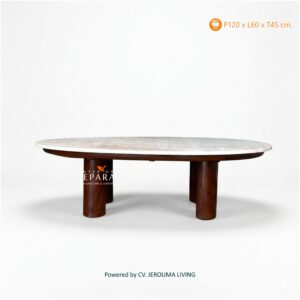 Meja Tamu Marmer Oval – Elegan & Natural